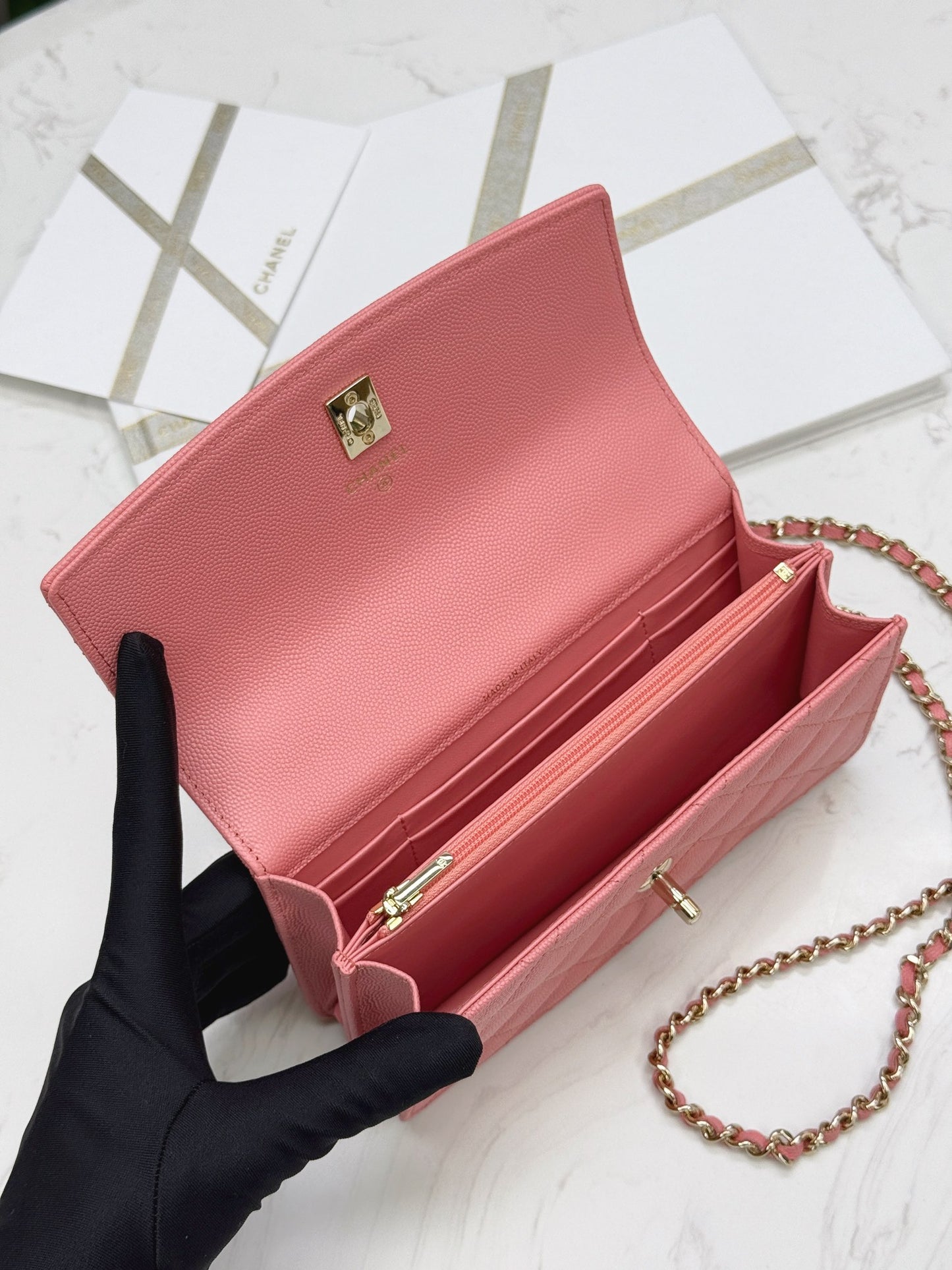 Chanel25C lychee pattern accordion bag