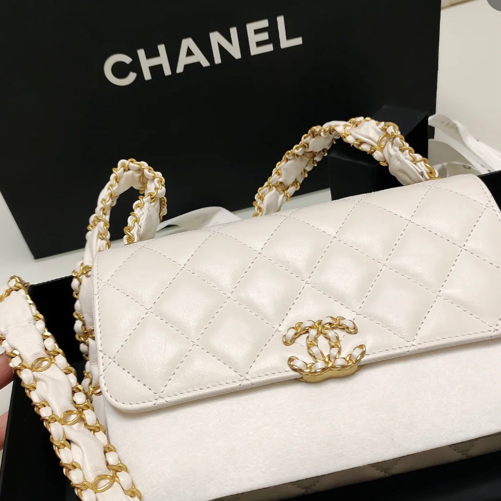CHANEL23K pleated wide chain accordion bag