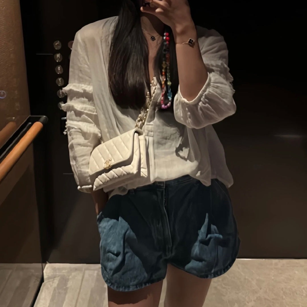 CHANEL23K pleated wide chain accordion bag