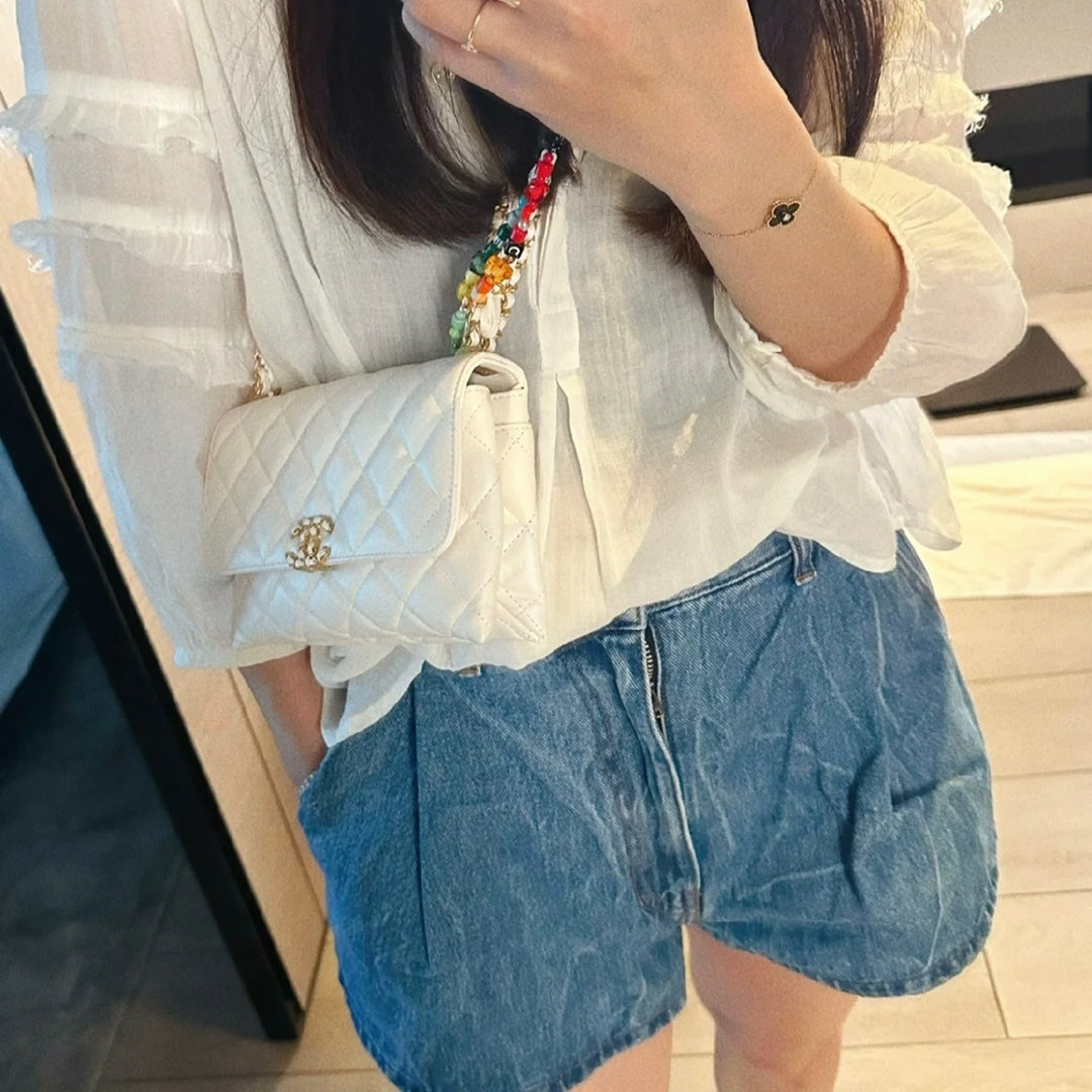 CHANEL23K pleated wide chain accordion bag