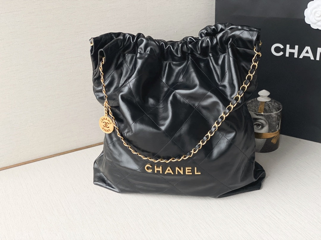 Chanel's new 22S classic diamond quilted and leather chain shoulder strap shopping bag