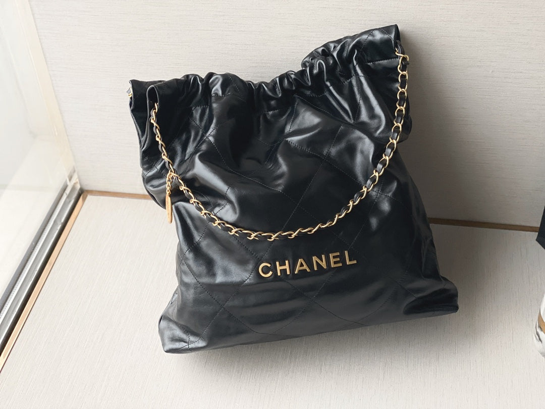 Chanel's new 22S classic diamond quilted and leather chain shoulder strap shopping bag