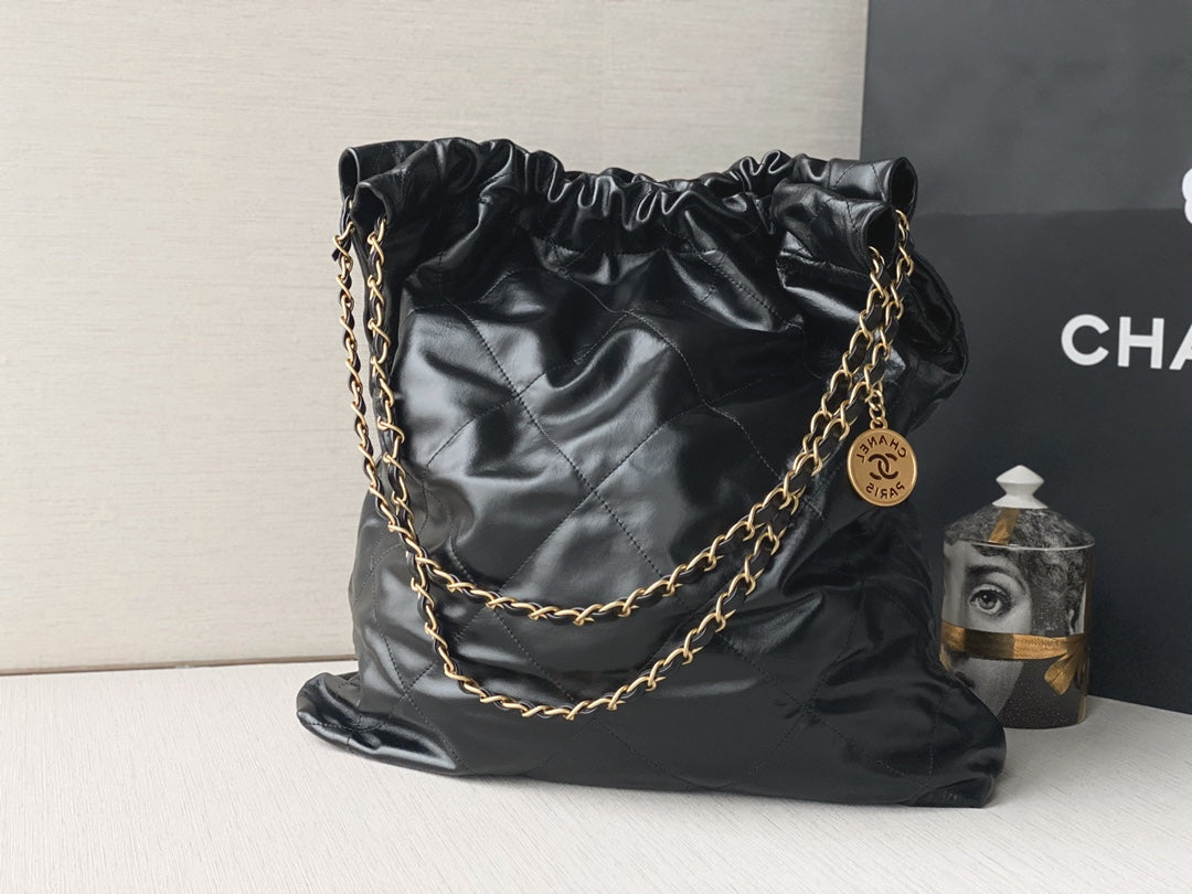 Chanel's new 22S classic diamond quilted and leather chain shoulder strap shopping bag
