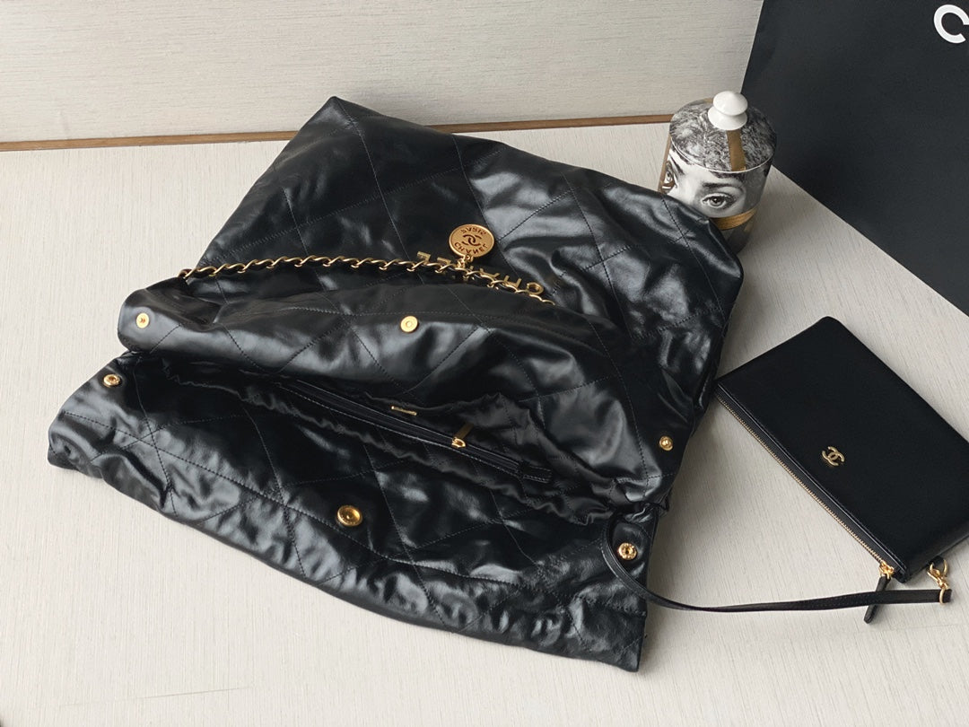 Chanel's new 22S classic diamond quilted and leather chain shoulder strap shopping bag