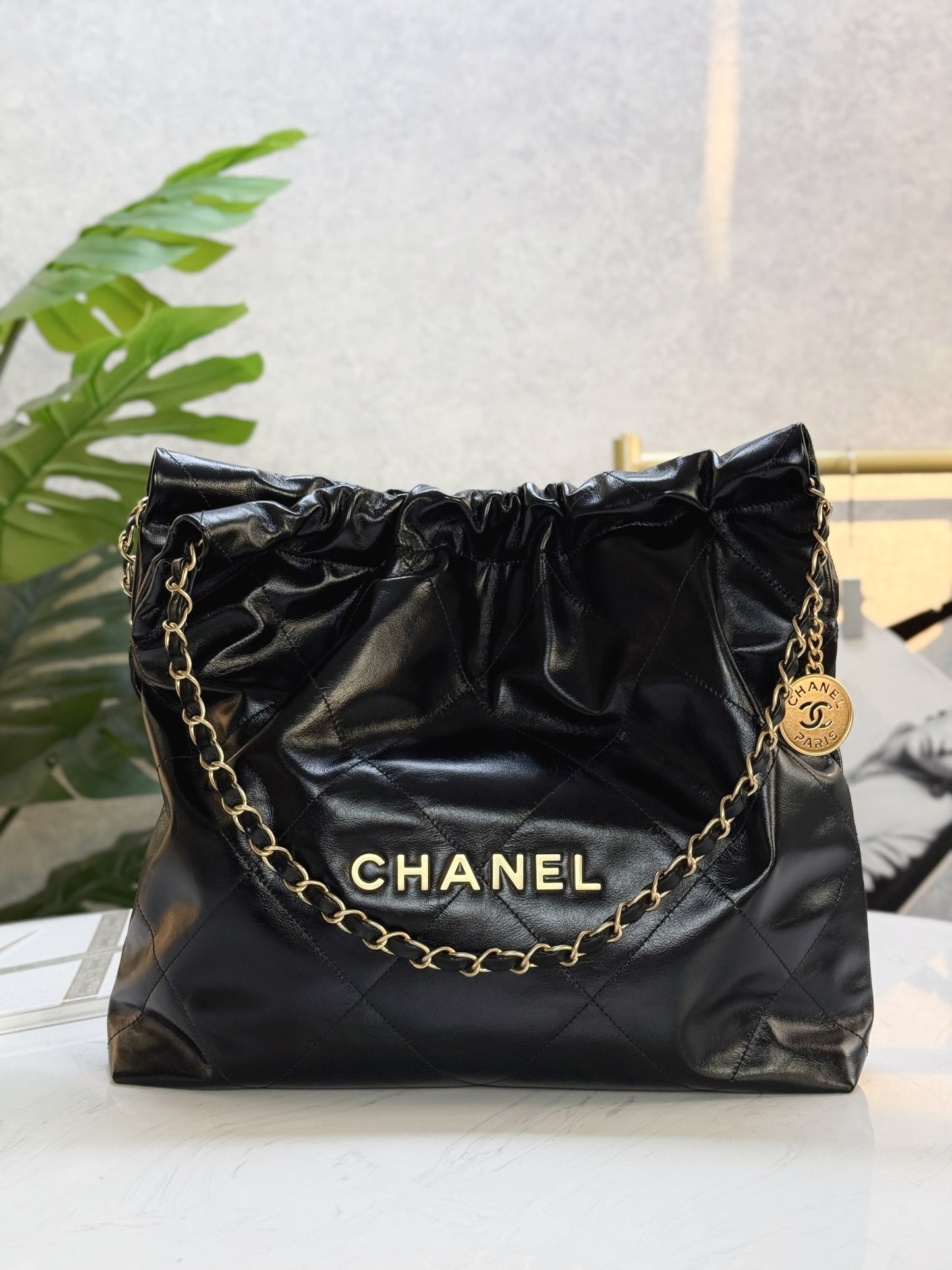 Chanel's new 22S classic diamond quilted and leather chain shoulder strap shopping bag