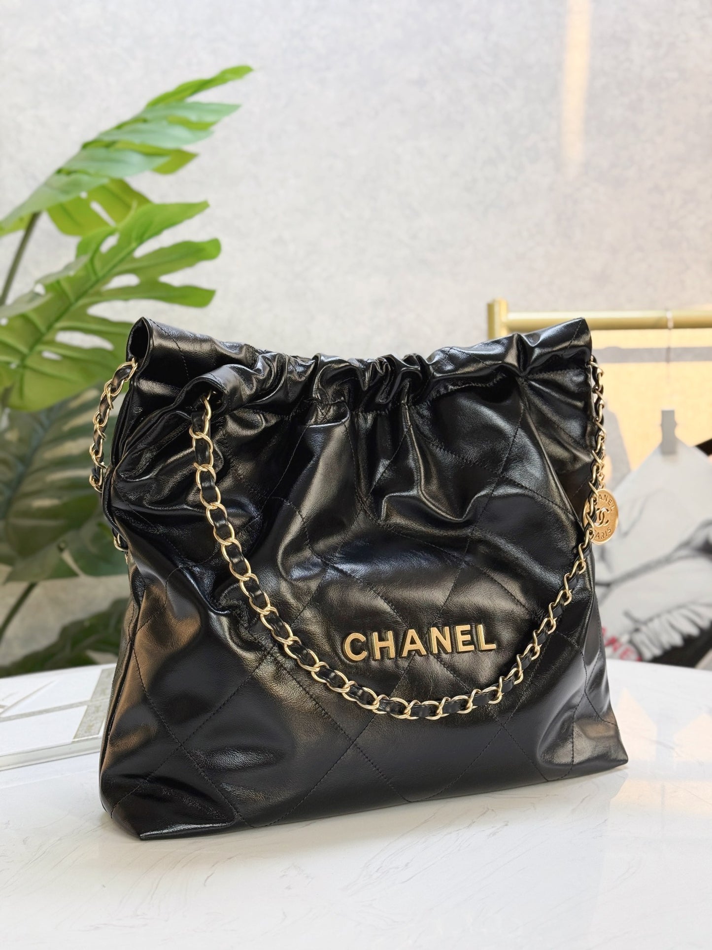 Chanel's new 22S classic diamond quilted and leather chain shoulder strap shopping bag