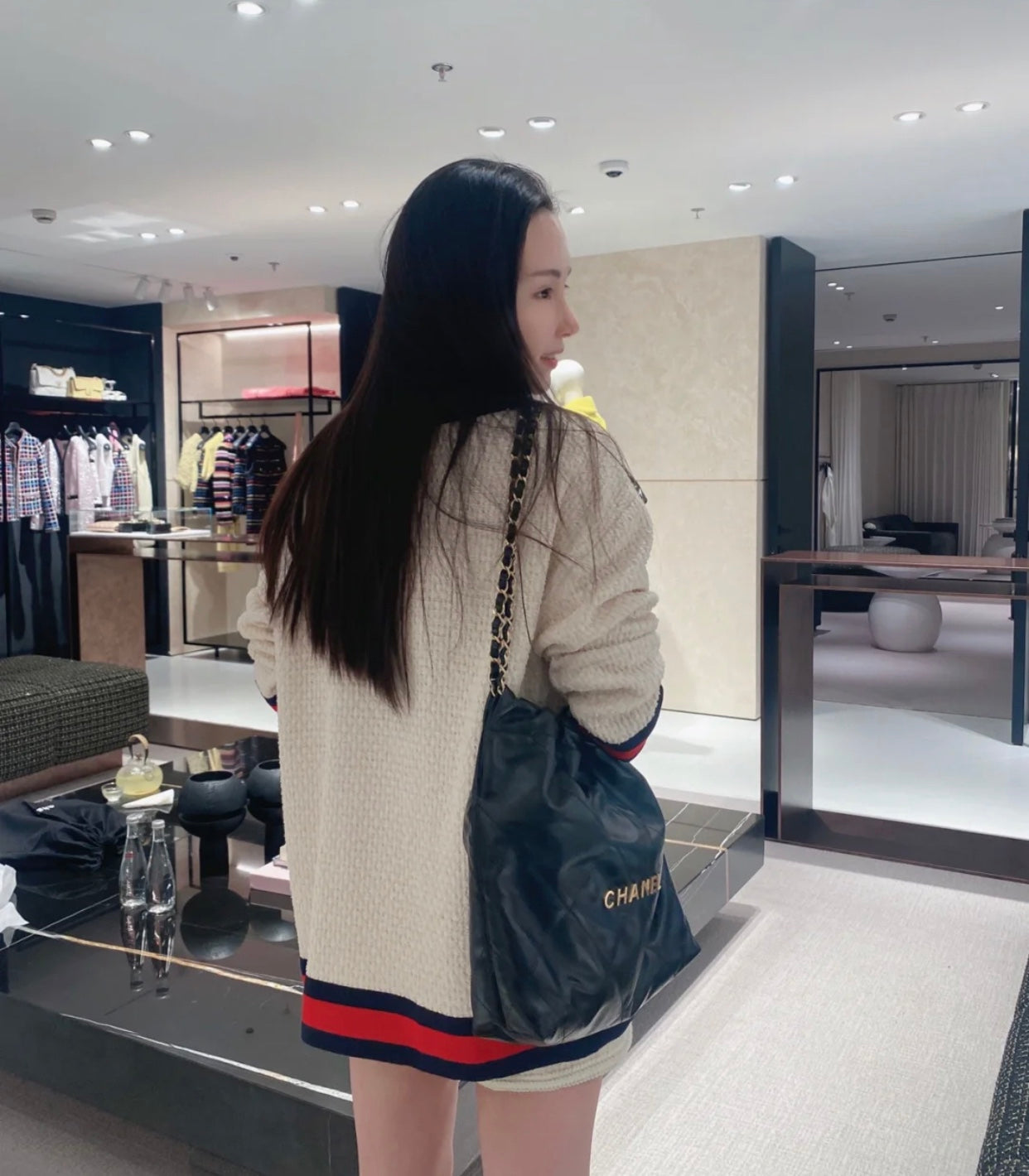 Chanel's new 22S classic diamond quilted and leather chain shoulder strap shopping bag