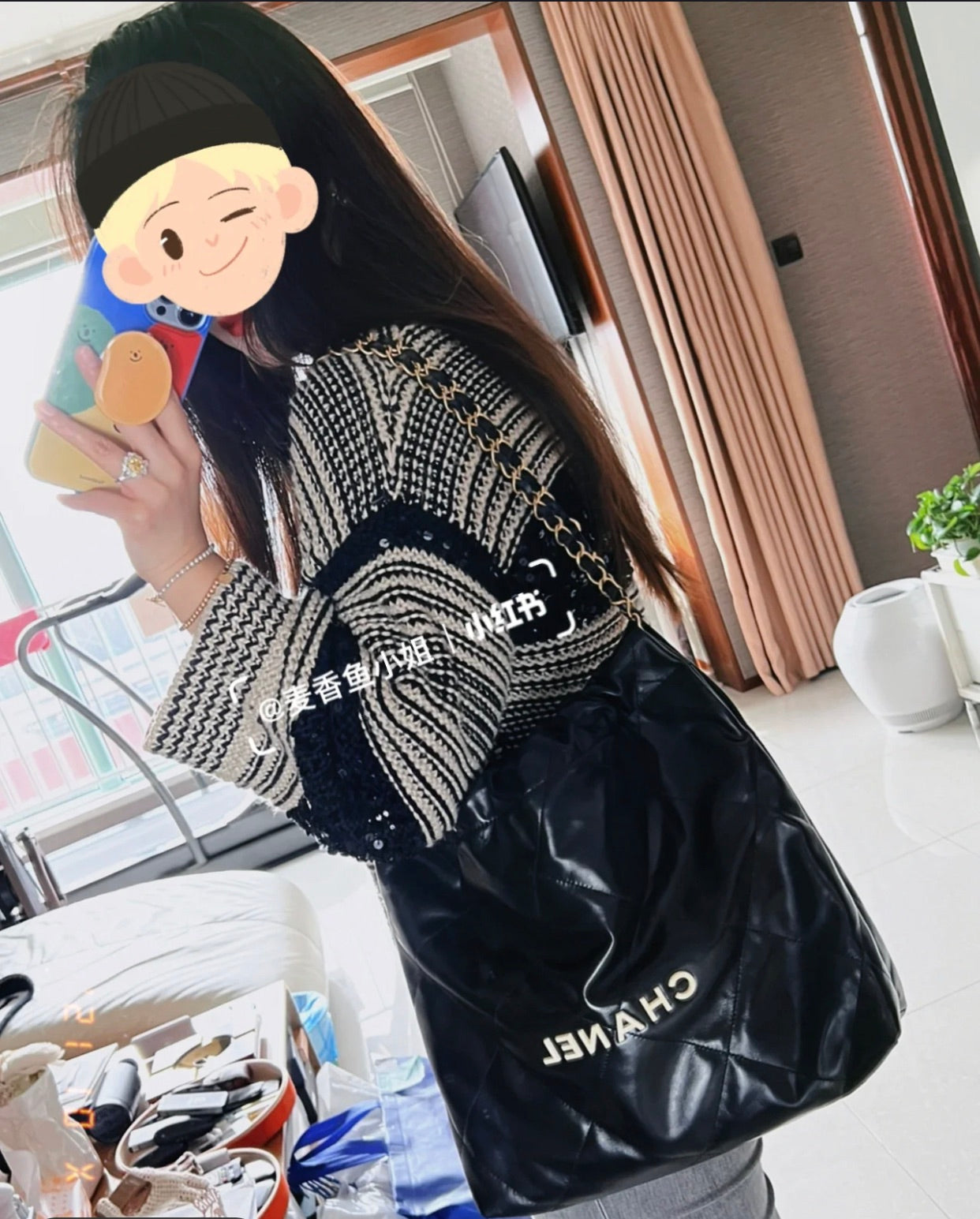 Chanel's new 22S classic diamond quilted and leather chain shoulder strap shopping bag