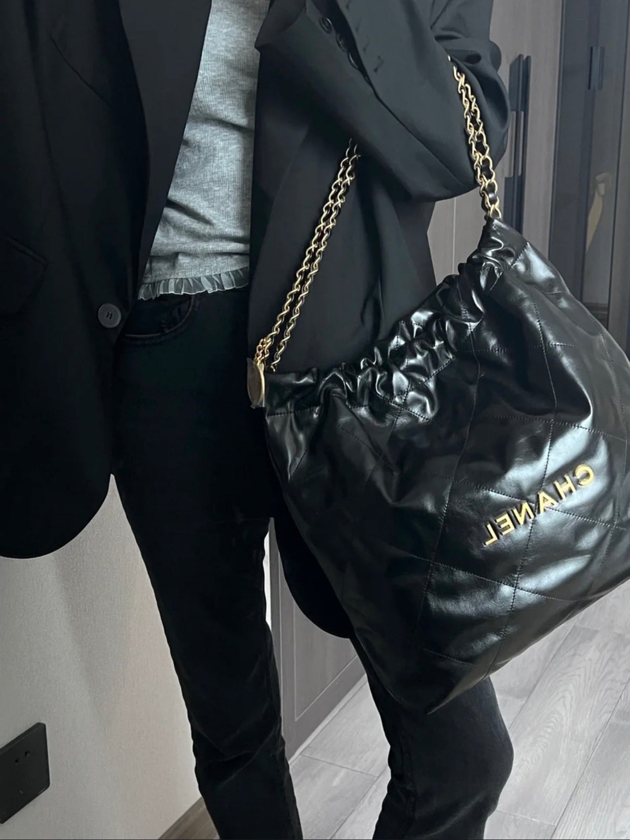 Chanel's new 22S classic diamond quilted and leather chain shoulder strap shopping bag