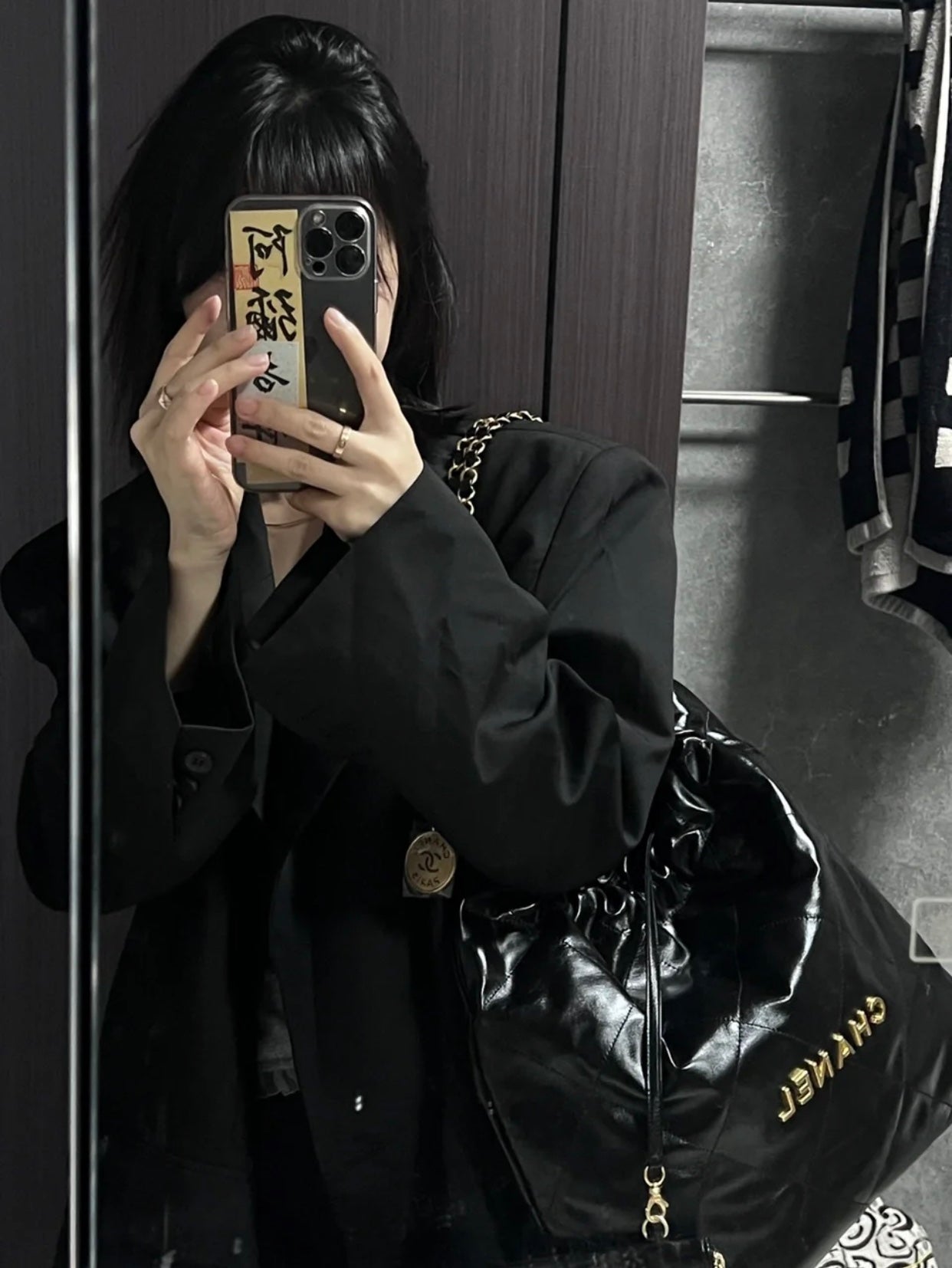 Chanel's new 22S classic diamond quilted and leather chain shoulder strap shopping bag