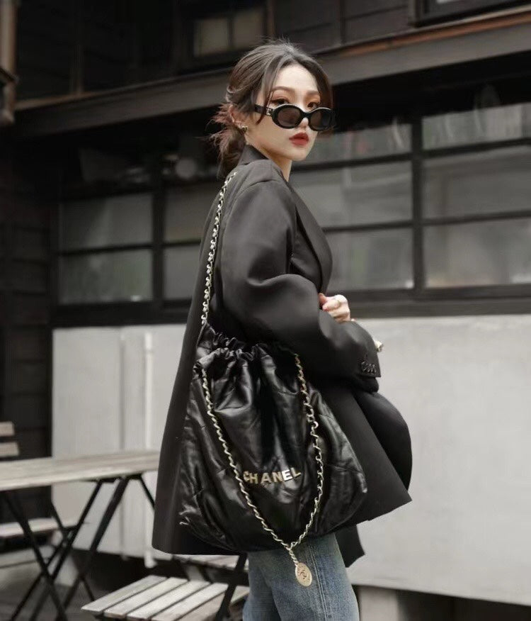 Chanel's new 22S classic diamond quilted and leather chain shoulder strap shopping bag