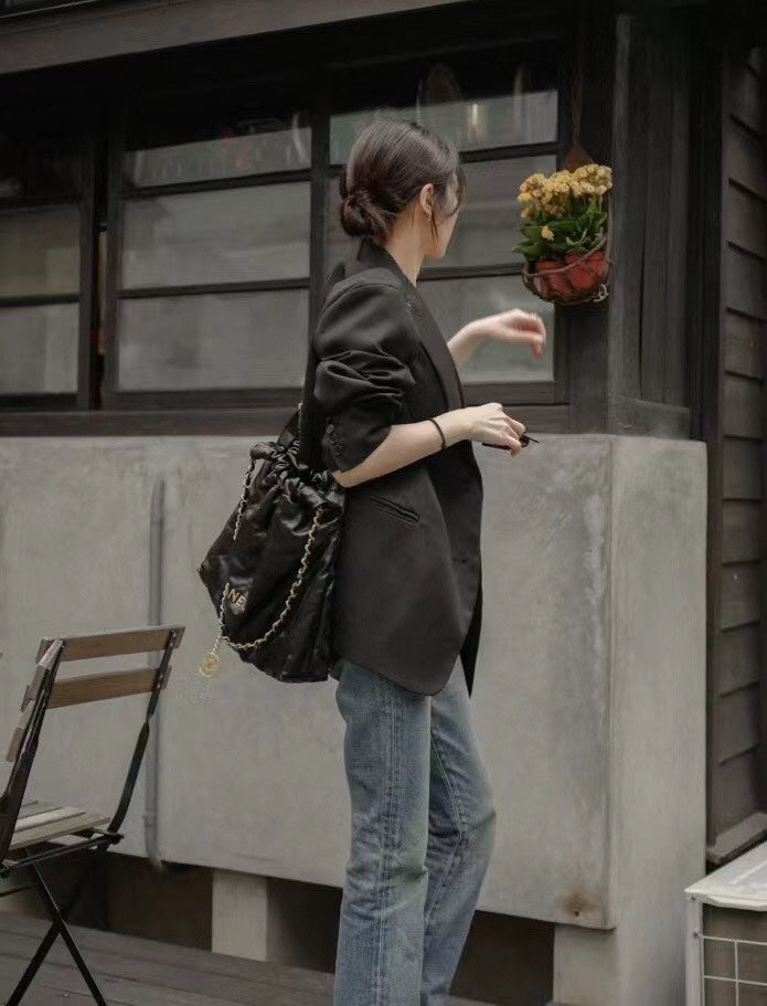 Chanel's new 22S classic diamond quilted and leather chain shoulder strap shopping bag