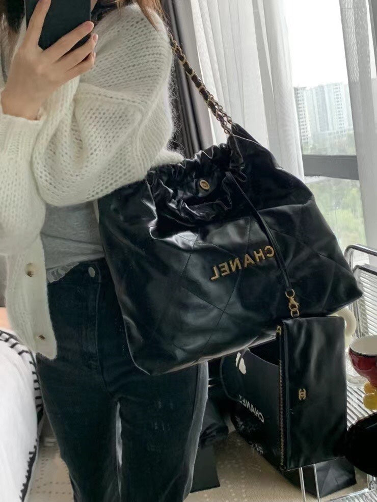 Chanel's new 22S classic diamond quilted and leather chain shoulder strap shopping bag