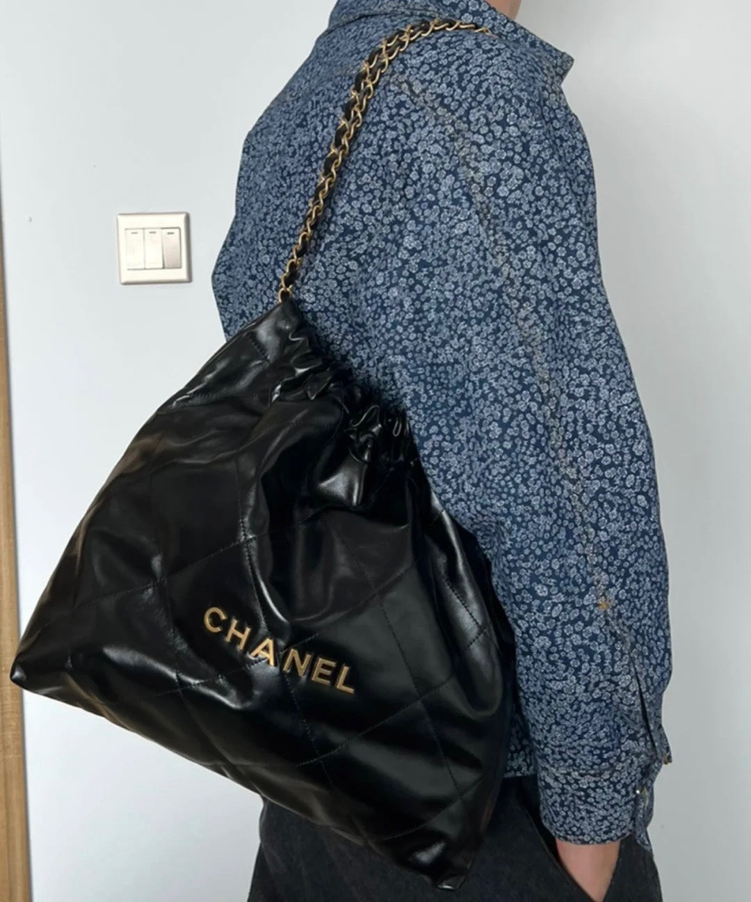 Chanel's new 22S classic diamond quilted and leather chain shoulder strap shopping bag