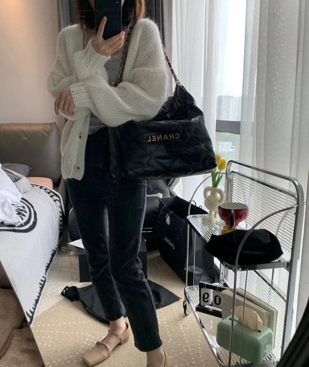 Chanel's new 22S classic diamond quilted and leather chain shoulder strap shopping bag