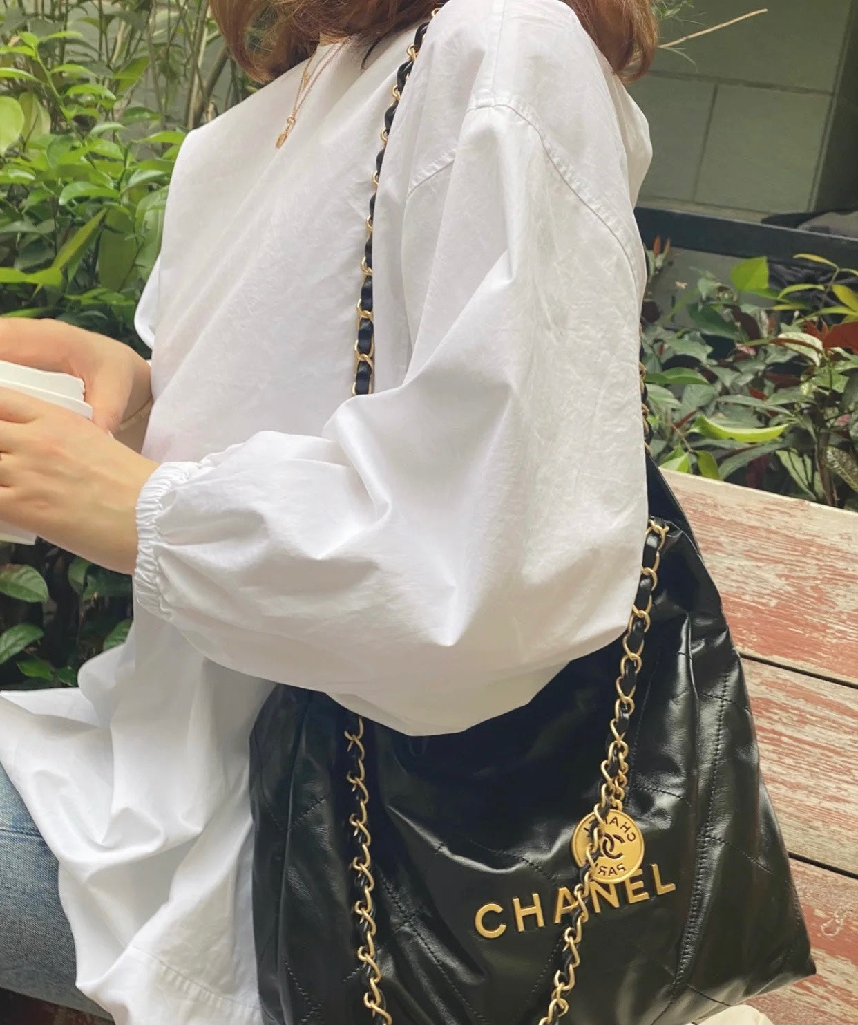 Chanel's new 22S classic diamond quilted and leather chain shoulder strap shopping bag