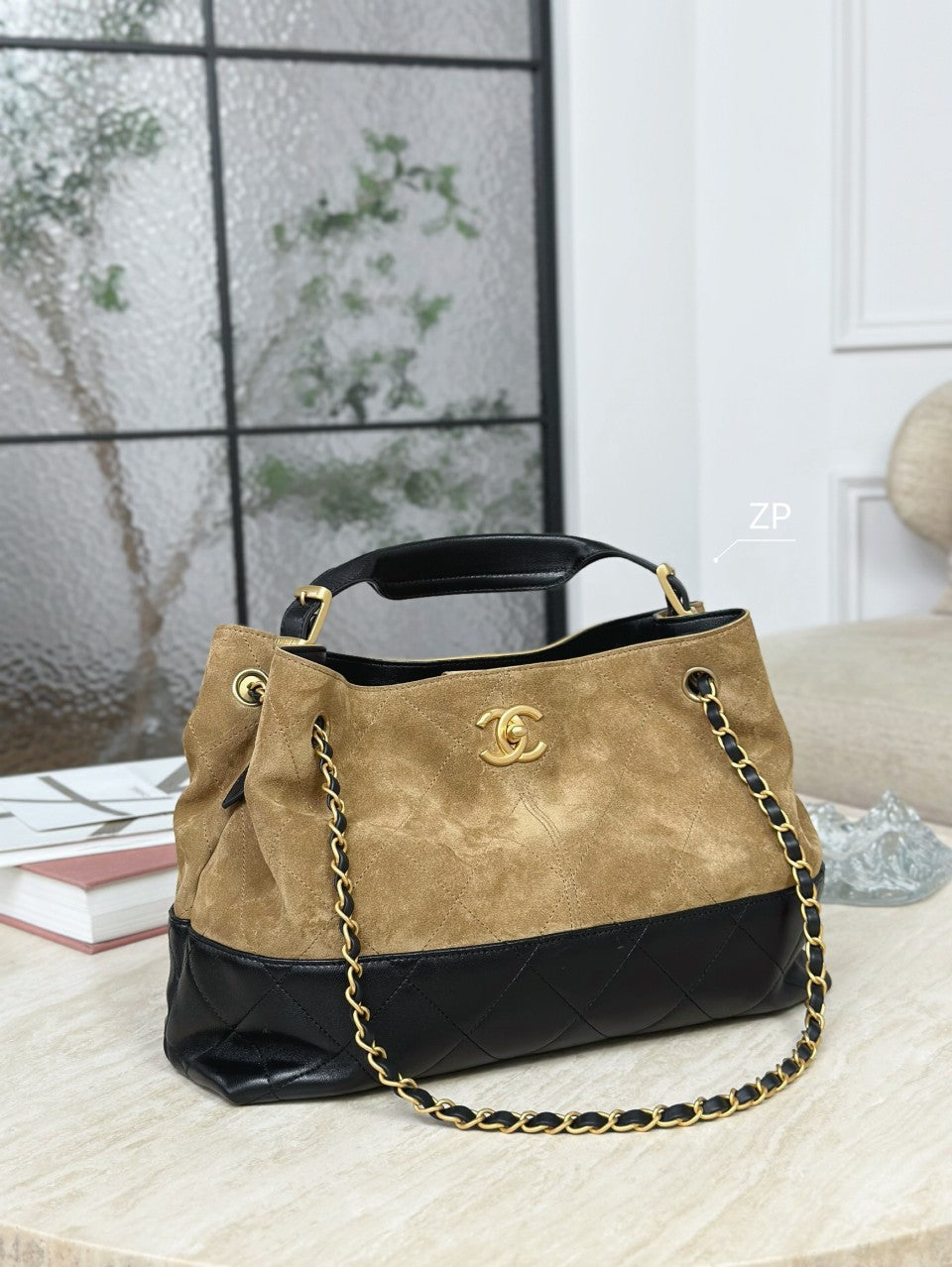 Cowhide double C design large capacity bucket bag