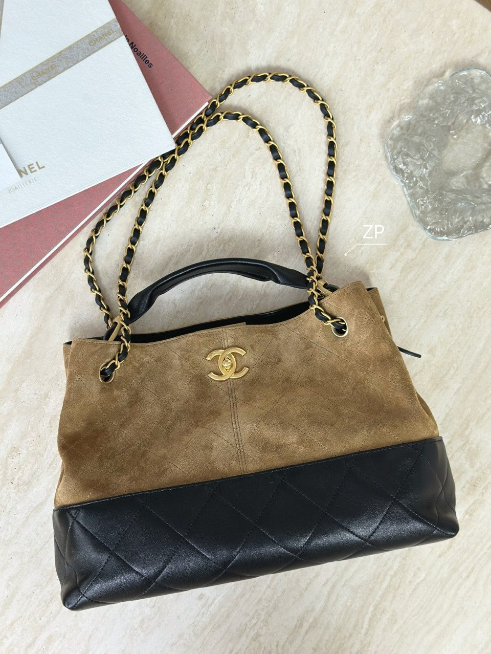 Cowhide double C design large capacity bucket bag