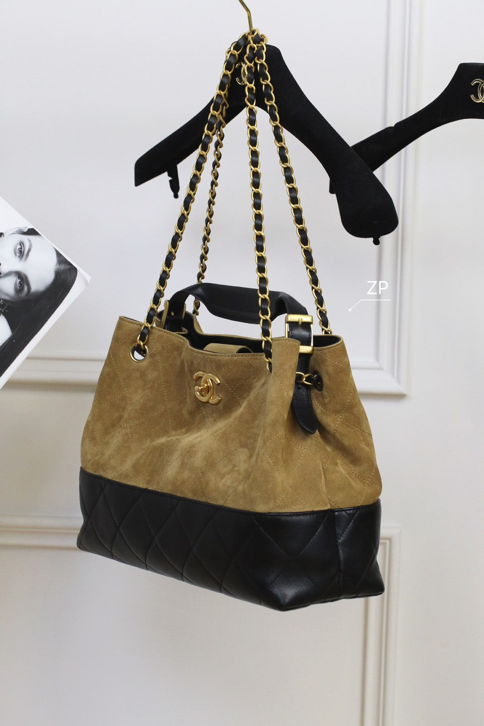 Cowhide double C design large capacity bucket bag