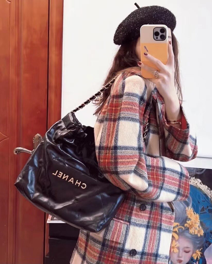 Chanel's new 22S classic diamond quilted and leather chain shoulder strap shopping bag