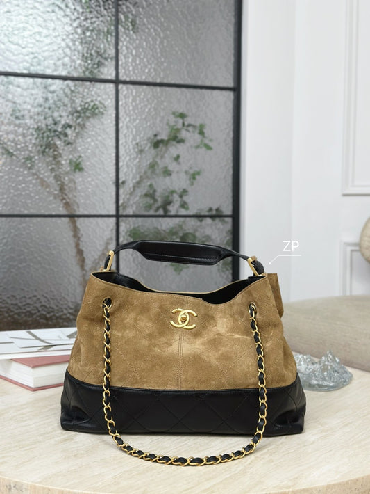 Cowhide double C design large capacity bucket bag