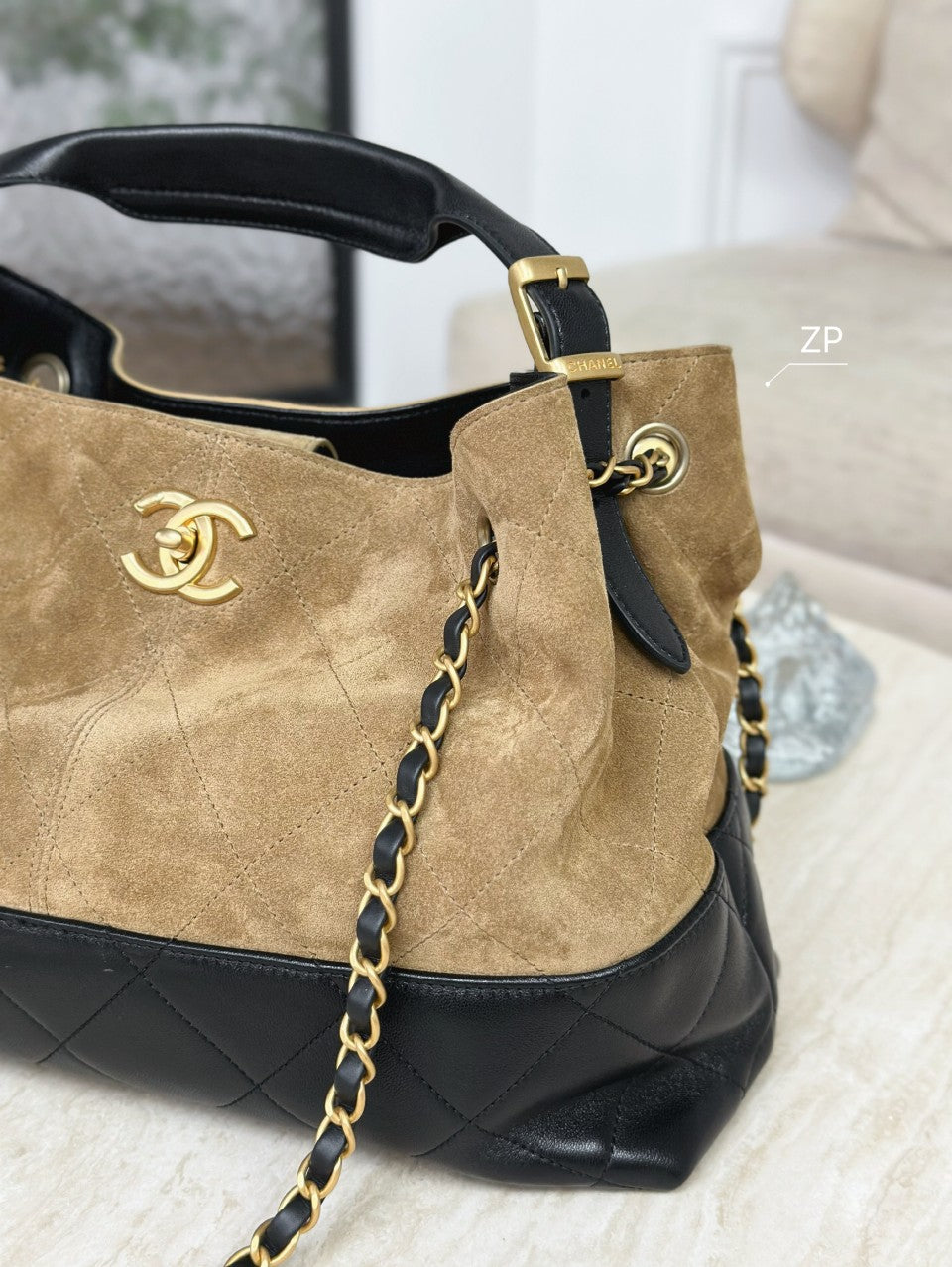Cowhide double C design large capacity bucket bag