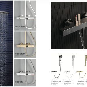 N8008 Premium Thermostatic Shower System with Piano-Key Controls, Waterfall Spout & Multi-Finish Options