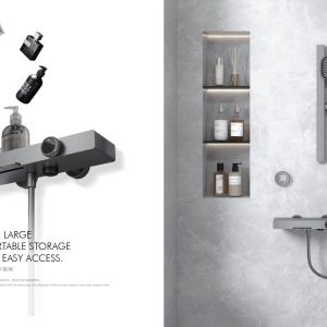 Compact Thermostatic Shower System with Integrated Storage Platform & Digital Display