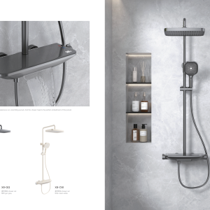 X8 Luxury Thermostatic Shower System with Digital Display, Waterfall Outlet & Integrated Storage Shelf