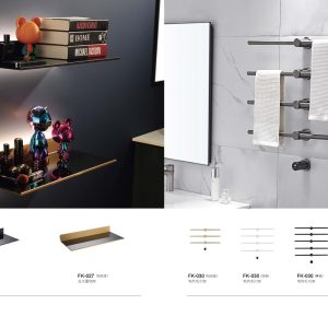 FK-027 & FK-030 Smart Bathroom Accessory Collection: LED-Illuminated Floating Shelves & Modular Heated Towel Racks